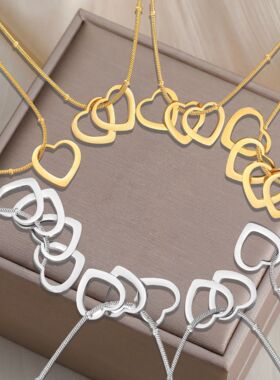 Amaxer Personalized Family Name Necklace With 1-4 Hearts for