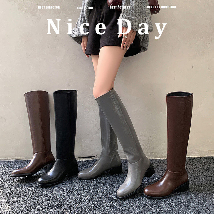 圆头粗跟橡胶胶粘工艺冬季时装靴