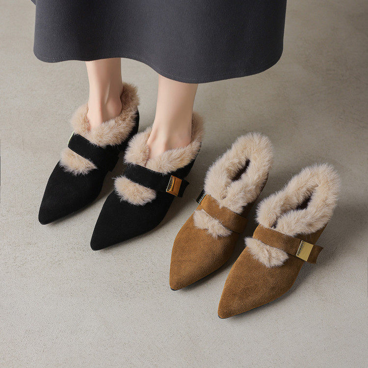 尖头粗跟橡胶胶粘工艺人造长毛绒乐福鞋（豆豆鞋）,女鞋,乐福鞋（豆豆鞋）,淘宝优惠券,粉丝福利购,淘宝优惠卷