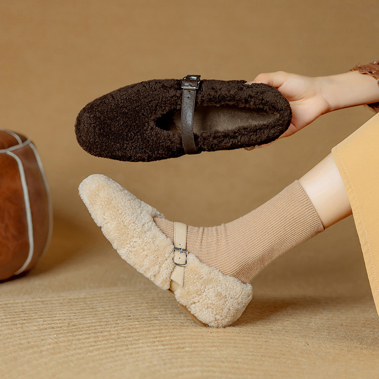 平跟橡胶人造短毛绒耐磨通用浅口单鞋