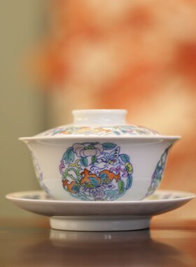 春风祥玉-粉彩团花套装单盖碗