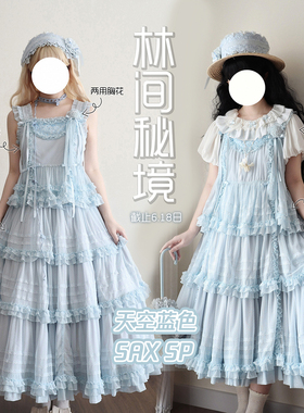 现货 林间秘境 天蓝色JSK/分体点纱多层段段长裙优雅森系绣花cla