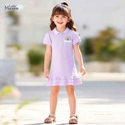 Little maven夏季新款短袖童裙可爱休闲儿童连衣裙欧美风女童裙子
