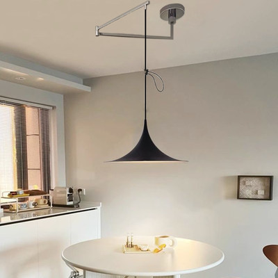 全光谱可移位餐厅岛台吊灯丹麦圆形喇叭灯极简巫师帽书房摇臂吊灯