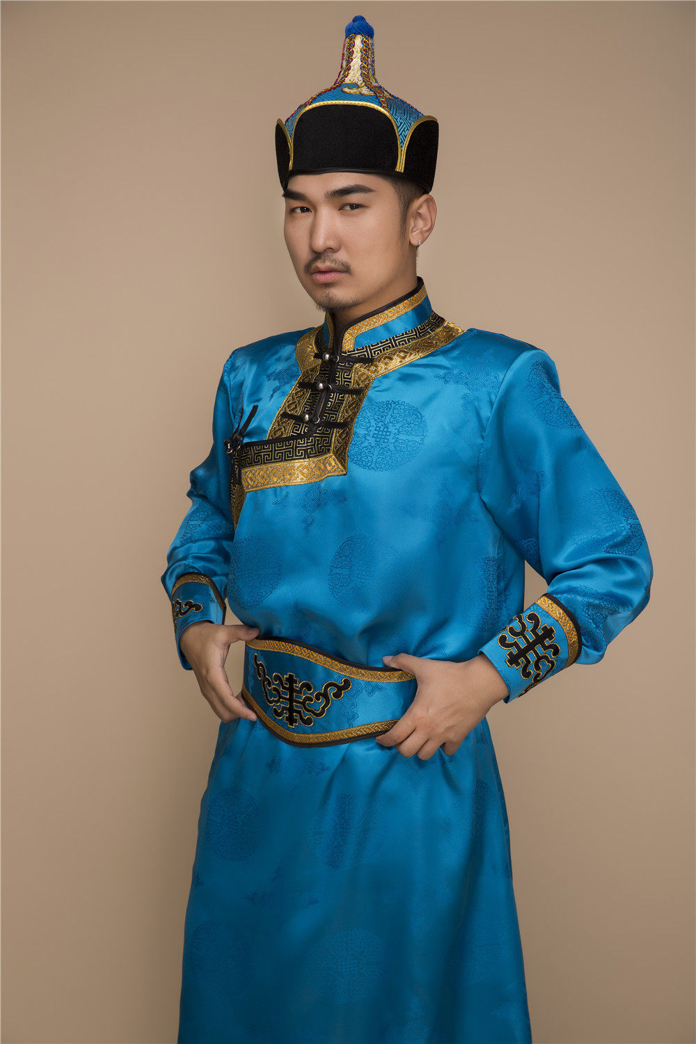 蒙古族时尚男士蒙古服饰少数民族生活装男款蒙古袍舞蹈演出服新品