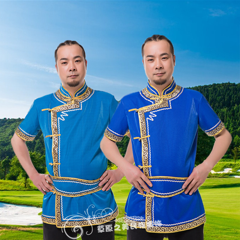 夏季蒙古短袖男薄款外套蒙古族服装生活装蒙餐厅服务员工作服新品