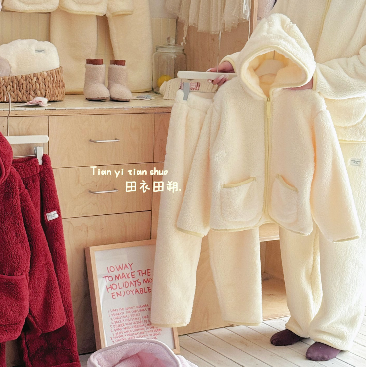 【蛋卷妈】1000g亲子装 | 加厚暖暖绒嘭嘭绒连帽套装25820