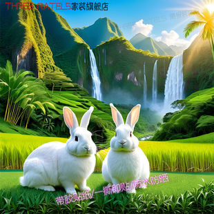 可爱白兔子彩虹贴画墙贴风景护眼贴纸门窗贴饰田园卧室画报装饰画