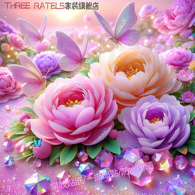 水晶牡丹花艺术自粘贴画家居餐厅形象墙贴唯美贴纸贴饰彩色装饰画