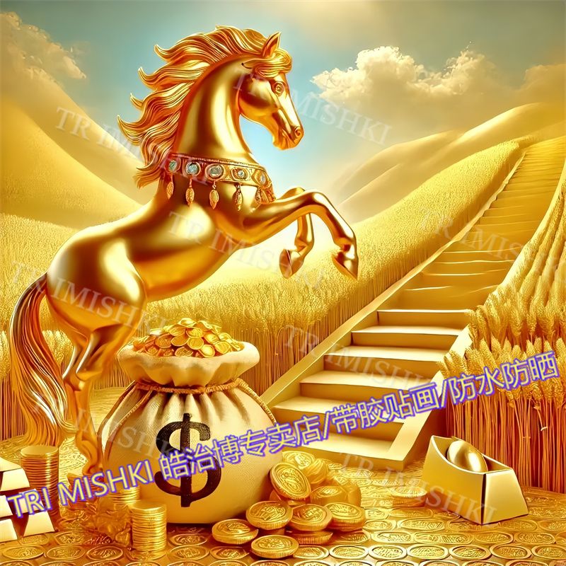 马上有钱黄金梯田贴纸暴富招财海报玄关装饰客厅背景商铺自粘贴画