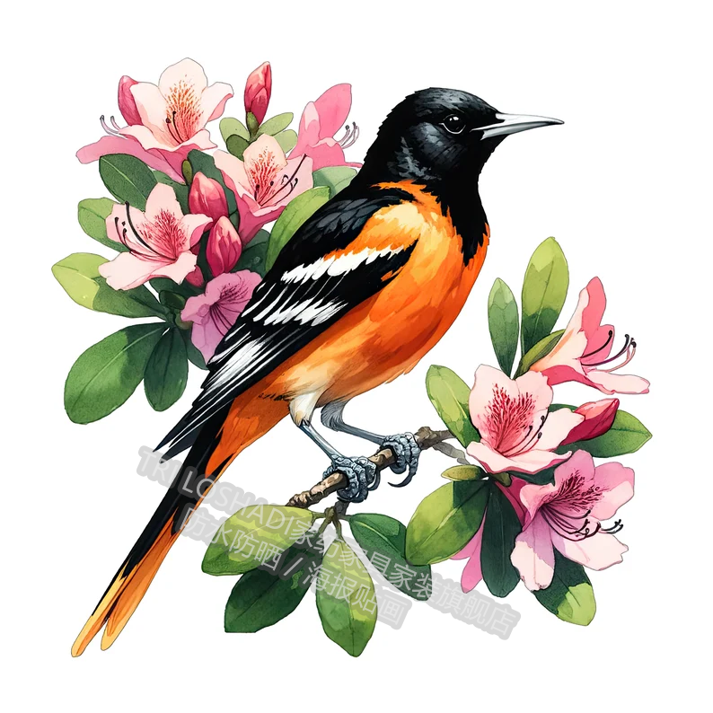 花鸟植物喜雀蜂鸟装饰贴画出租屋家用墙贴冰箱贴防水遮丑创意贴纸