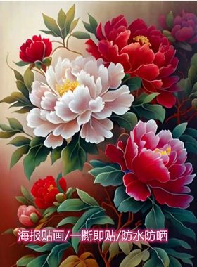 国风经典花开富贵牡丹家居贴画客厅玄关卧室书房走廊墙贴自粘遮丑