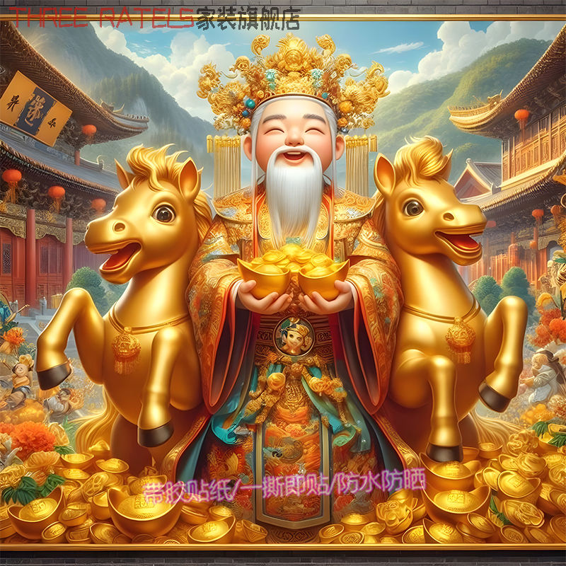 财神马牛鸡猪狗虎生肖送福新年画墙上家居卡通喜庆窗花装饰画贴纸图片