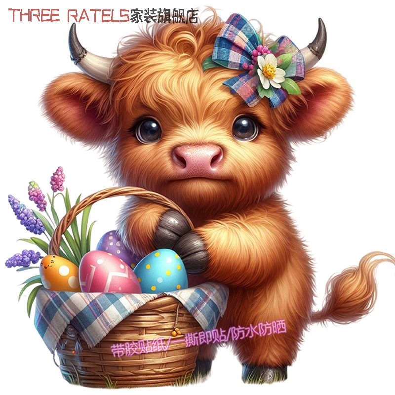 可爱小牛葵花篮贴画浪漫彩蛋墙上