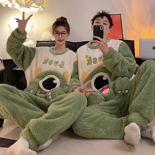 情侣睡衣冬季珊瑚绒女士加厚加绒保暖长毛绒卡通家居服男款套装