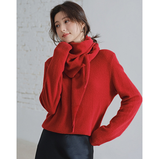 思诺芙德100%山羊绒三角围巾女针织保暖披肩25秋冬新款红色三角巾