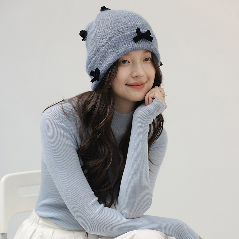 思诺芙德韩版蝴蝶结羊毛帽子