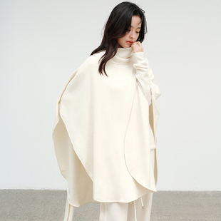 思诺芙德100%绵羊毛围巾领斗篷女针织大披肩25秋冬新款外搭厚外套