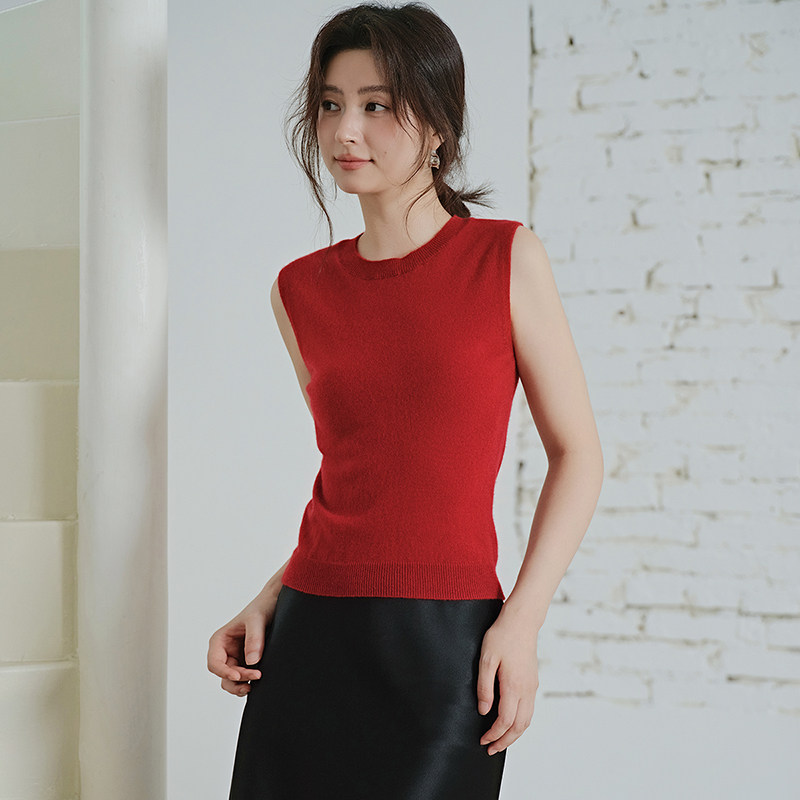 思诺芙德100%山羊绒无袖红马甲女25秋冬新款圆领纯色针织叠穿内搭,女装/女士精品,羊绒衫,淘宝优惠券,粉丝福利购,淘宝优惠卷