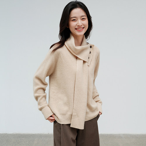 思诺芙德V领带围巾两件套羊绒衫