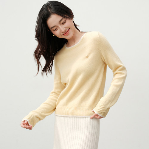 思诺芙德圆领撞色100%山羊绒衫