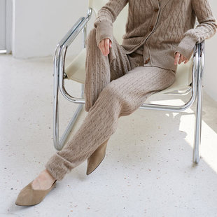 思诺芙德羊绒裤女25秋冬新款高腰绞花直筒休闲裤显瘦灰色长裤