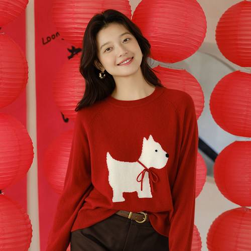 思诺芙德系带小狗100%山羊绒衫