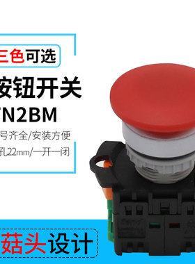 直销按钮开关 TN2BM 蘑菇头自复位按钮开关 开孔22mm 红绿色