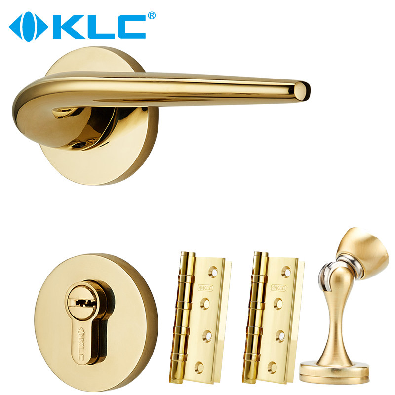 KLC门锁室内卧室房门锁黑色分体静音实木门金色卫生间门锁三件套