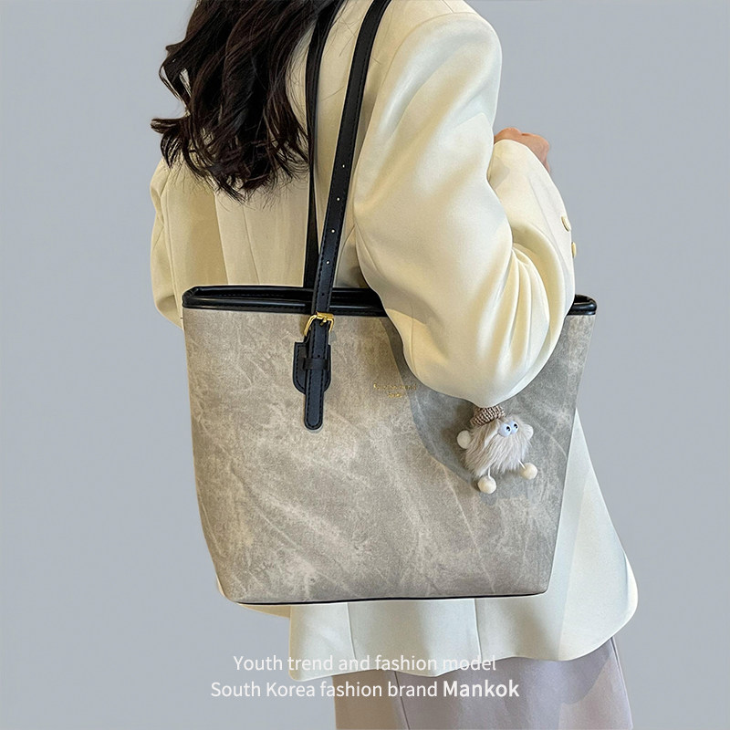 Mankok高级感时尚百搭单肩通勤包包女潮新款学生上课大容量托特包