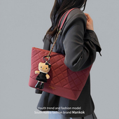 Mankok小香风菱格链条包女2026春新款 时尚 托特包红色结婚新娘包潮