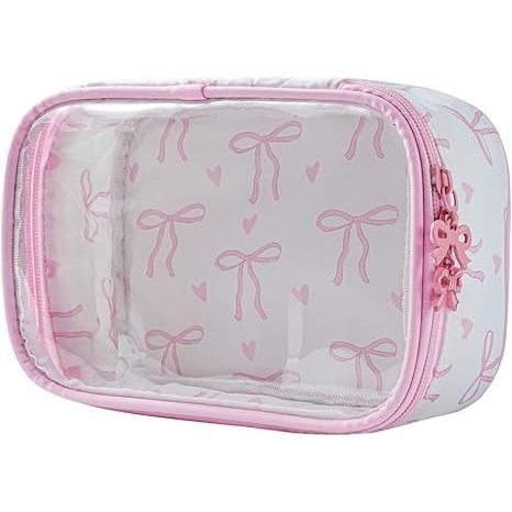 跨境新款透明PU蝴蝶结化妆包化妆品时尚收纳包旅行便携女士洗漱