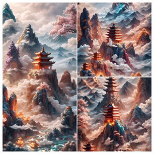 iPhone高清壁纸桌面设计素材 国风山水亭台楼阁 高清手机壁纸