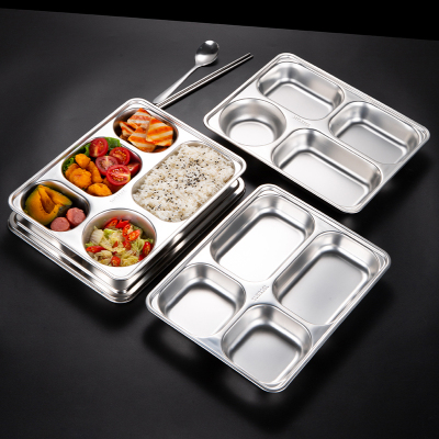 316不锈钢快餐盘食品级304学生餐盘分格大人带盖员工食堂打饭饭盒