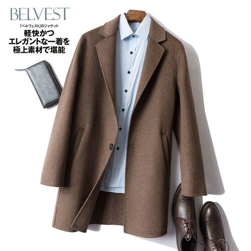 羊绒21西装大衣非长款外套休闲双面新款毛呢风衣领羊毛秋冬男中