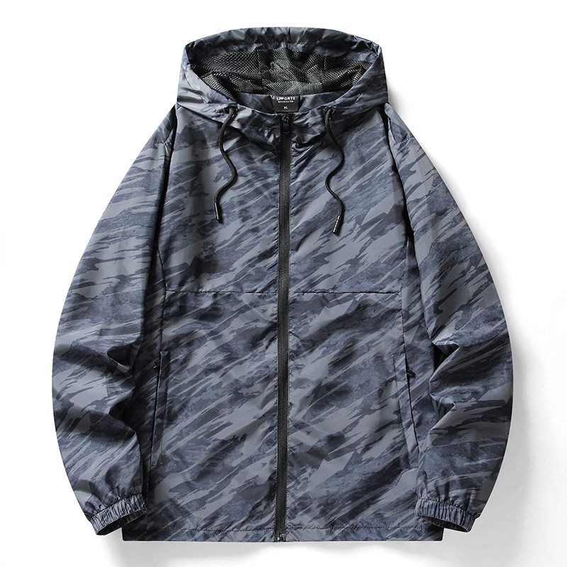 连帽迷彩透气新款印花夹克外套休闲修身男装2024男轻薄风衣春秋季