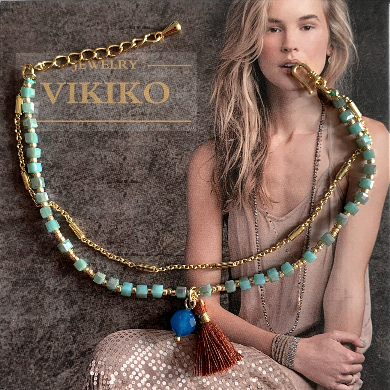 甜美糖果蓝VIKIKO女生双层手链