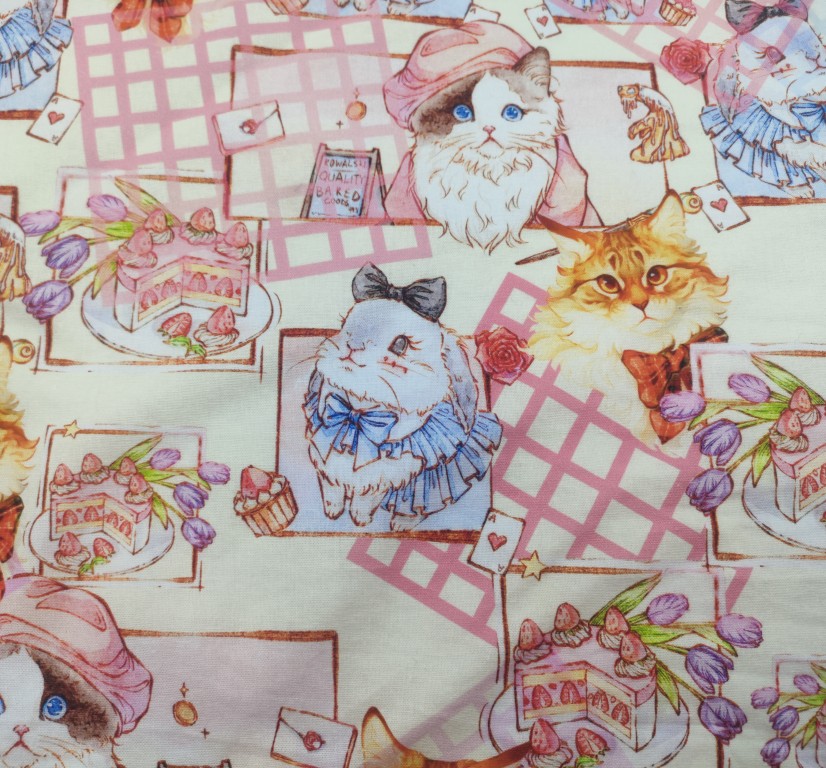 卡通猫咪印花纯棉平纹布手工DIY宝宝儿童包包服装床品布艺