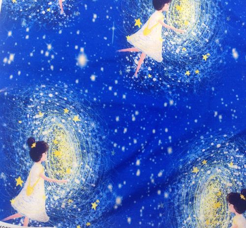 蓝色纯棉布料小女孩星空手工DIY包包儿童服装床品布艺全棉平纹布