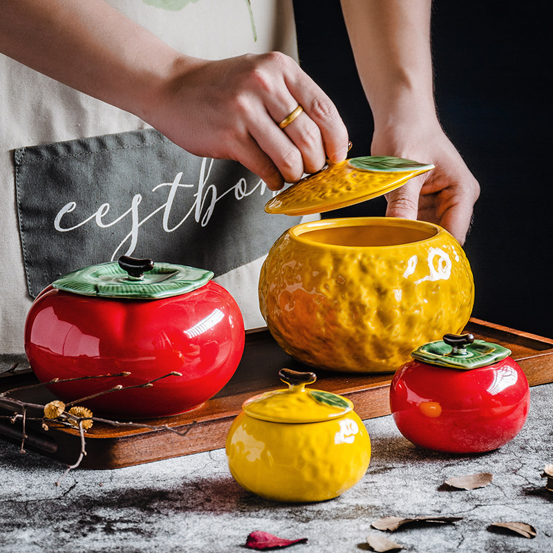 包邮自主实拍图瓷缘小号人气柿子柚子陶瓷罐糖罐大号居家和风礼品,餐饮具,糖缸,淘宝优惠券,粉丝福利购,淘宝优惠卷