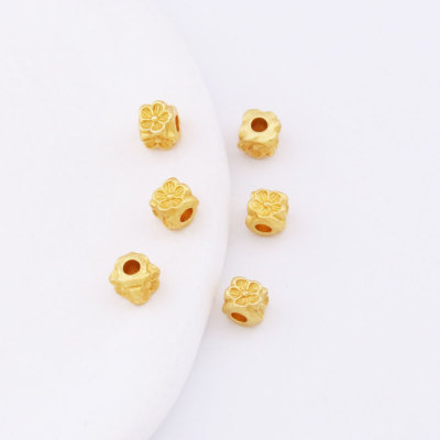 古法哑金方形四面花花隔珠散珠DIY饰品配件手工手链项链串珠