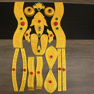 包铜羊头装饰铜片金色整套羊头骨工艺品动物装饰摆件藏式铜皮配件