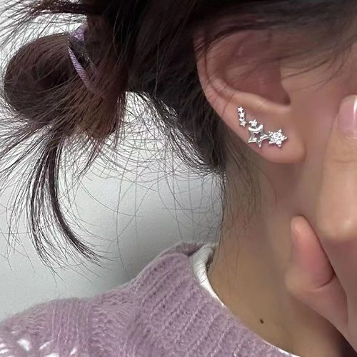 爆闪几何星星耳环女气质镶钻五角星耳环个性2022年新款小众ins