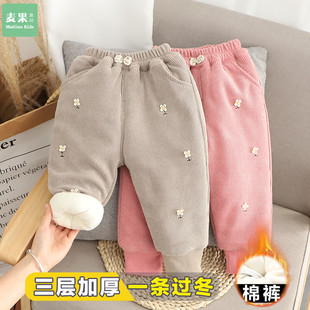 婴儿秋冬小童保暖卫裤 加厚一岁女宝宝冬装 外穿洋气潮 冬季 女童棉裤