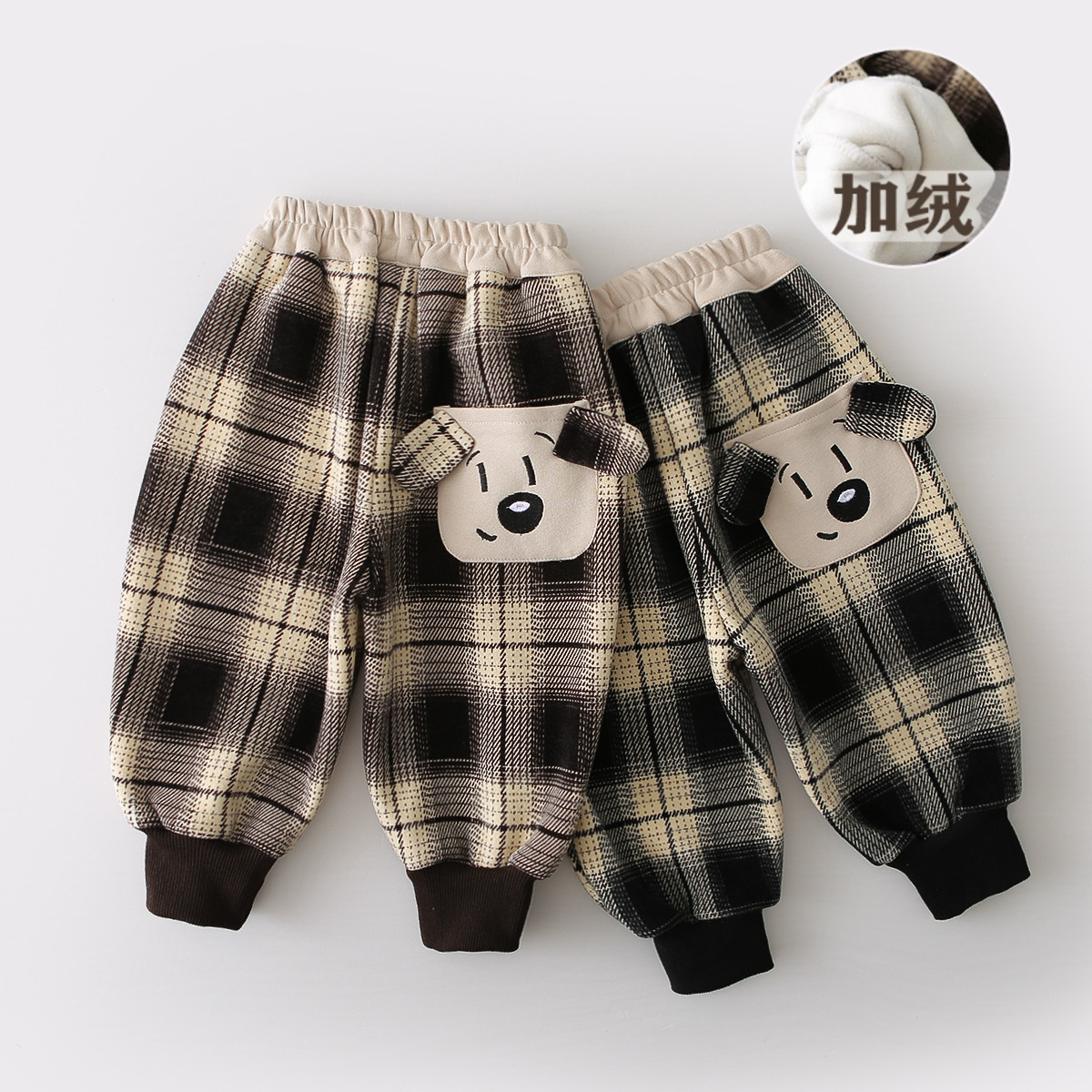 儿童加绒裤子秋冬款2025新款男童女童薄绒休闲裤宝宝运动卫裤保暖