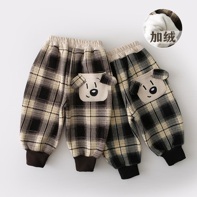 儿童加绒裤子秋冬款2025新款男童女童薄绒休闲裤宝宝运动卫裤保暖