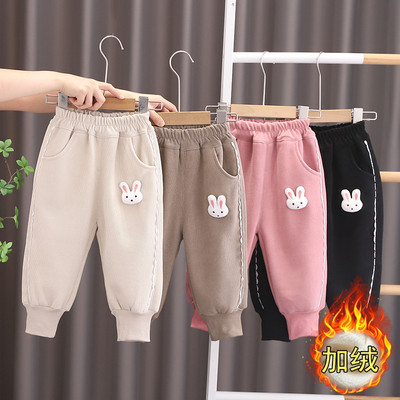 儿童加绒裤子冬装新款女宝宝时尚一体绒休闲裤女童加厚薄绒卫裤潮