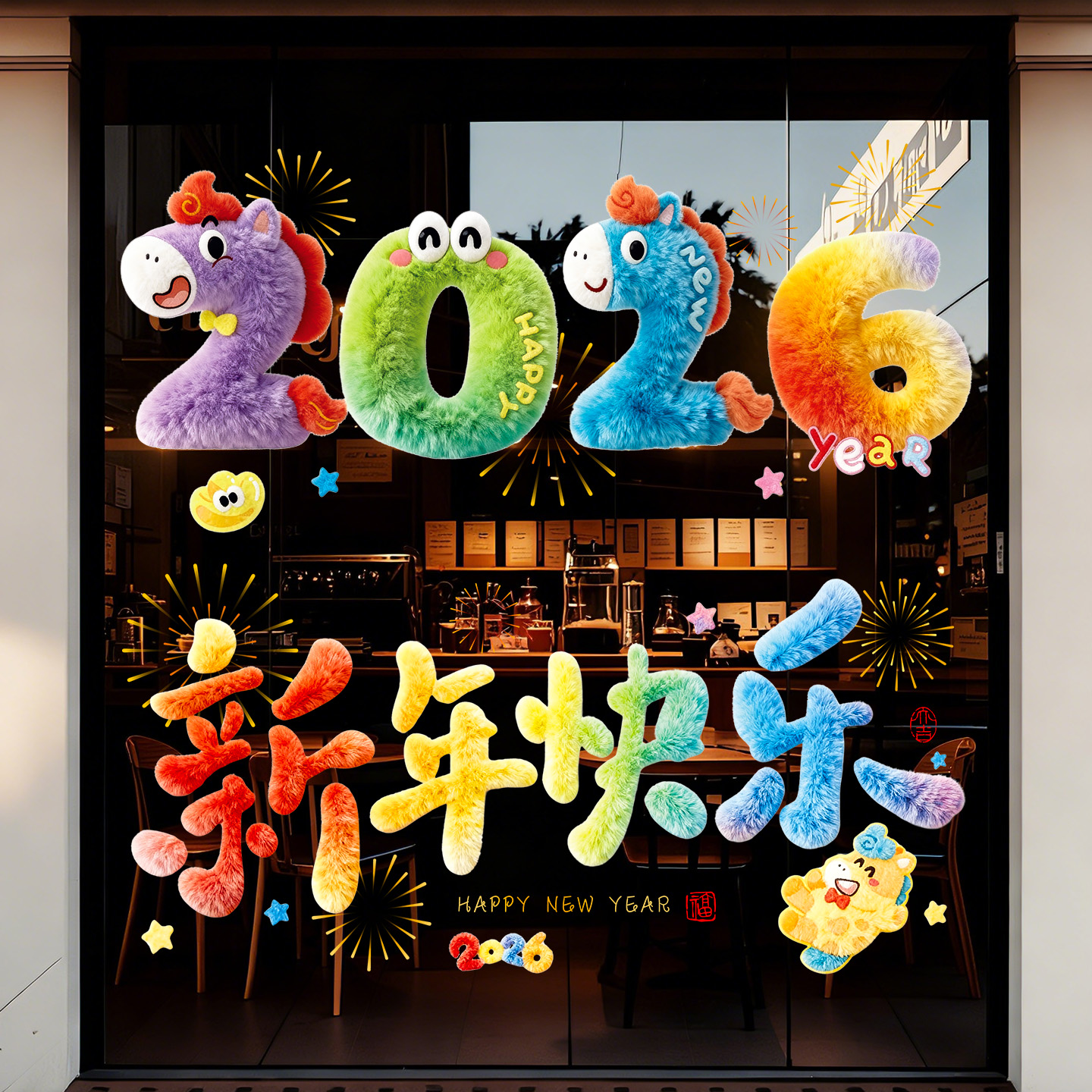 马年2026新款元旦窗花玻璃门贴纸