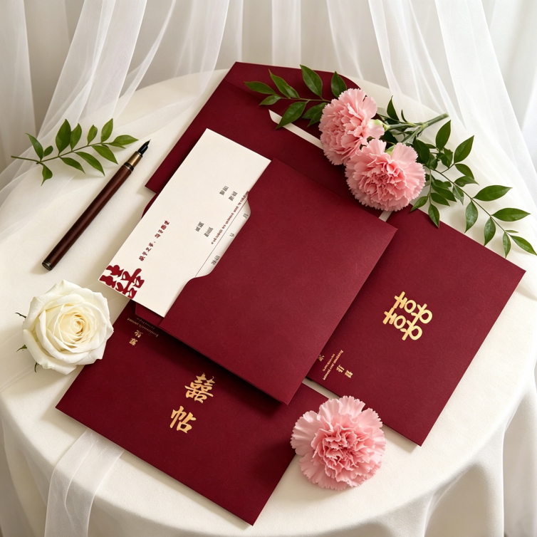 新中式高档婚礼定制邀请函婚宴请柬请帖结婚打印精致双囍红色喜帖