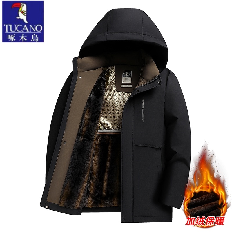 啄木鸟爸爸冬装外套中老年冬季棉衣男加绒加厚爷爷羽绒棉袄中长款